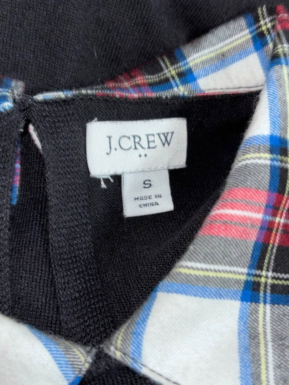 J. Crew plaid collar faux layered black sweater long sleeve size Small